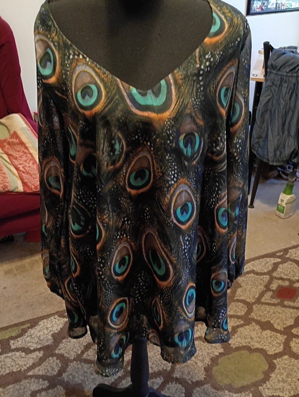 Show Me Your MuMu Vibrant Peacock Print Shirt, Mini Dress Women's M